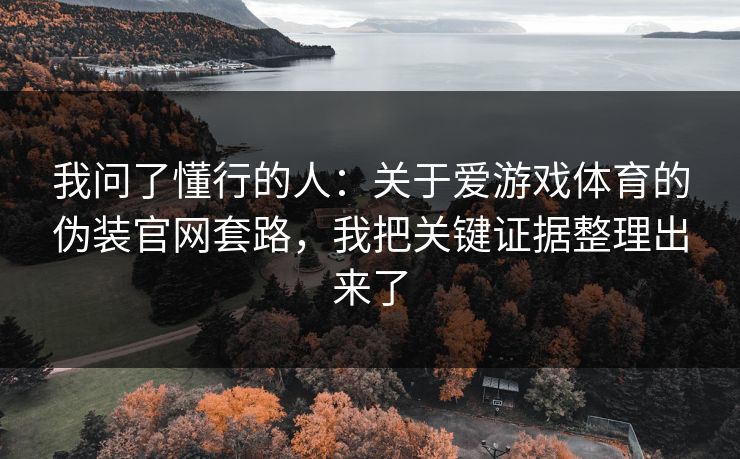 我问了懂行的人：关于爱游戏体育的伪装官网套路，我把关键证据整理出来了